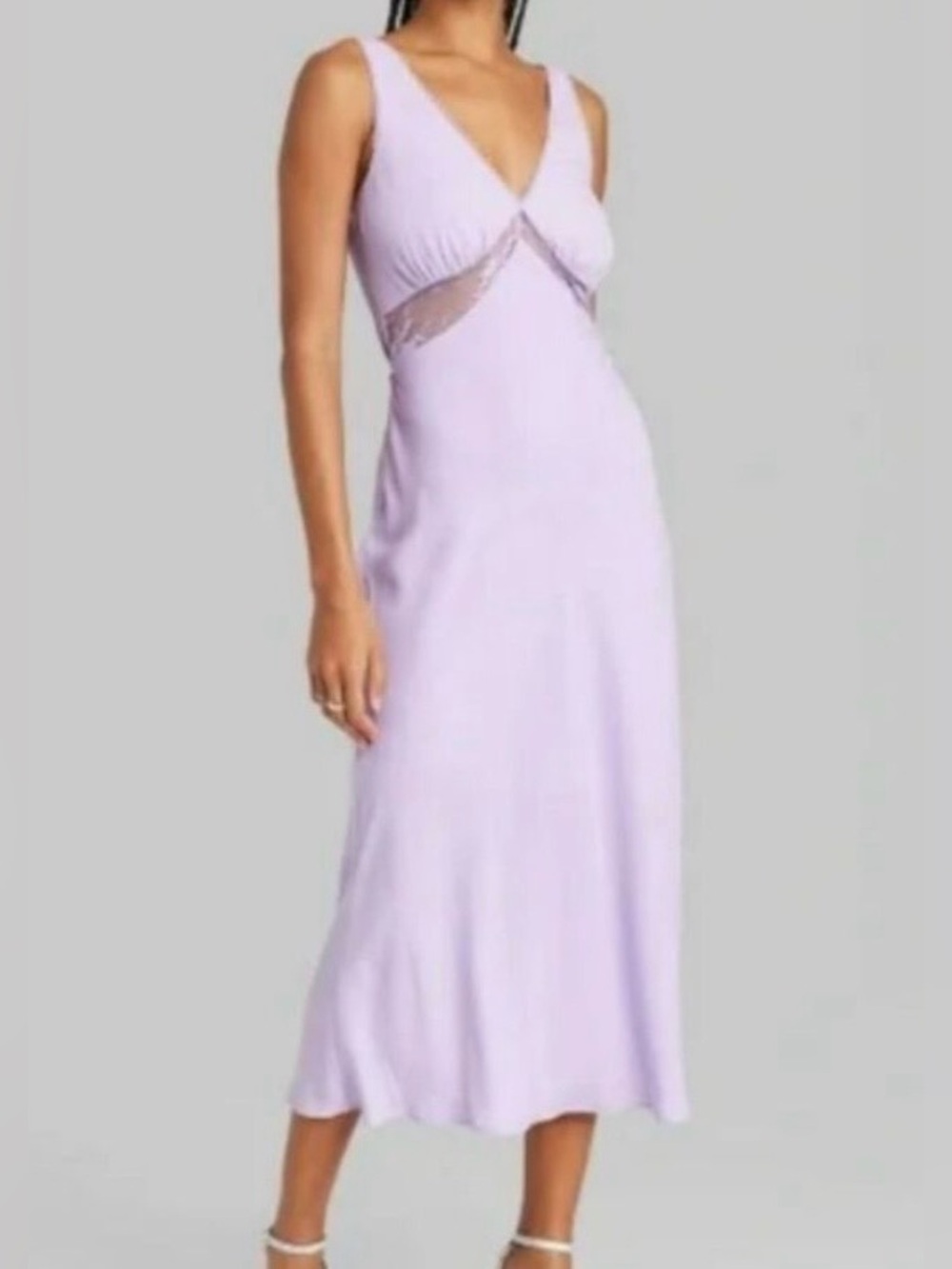 NEW Wild Fable Midi Slip Dress XXS Lace Mesh Cutout Purple Sleeveless Y2K Lilac